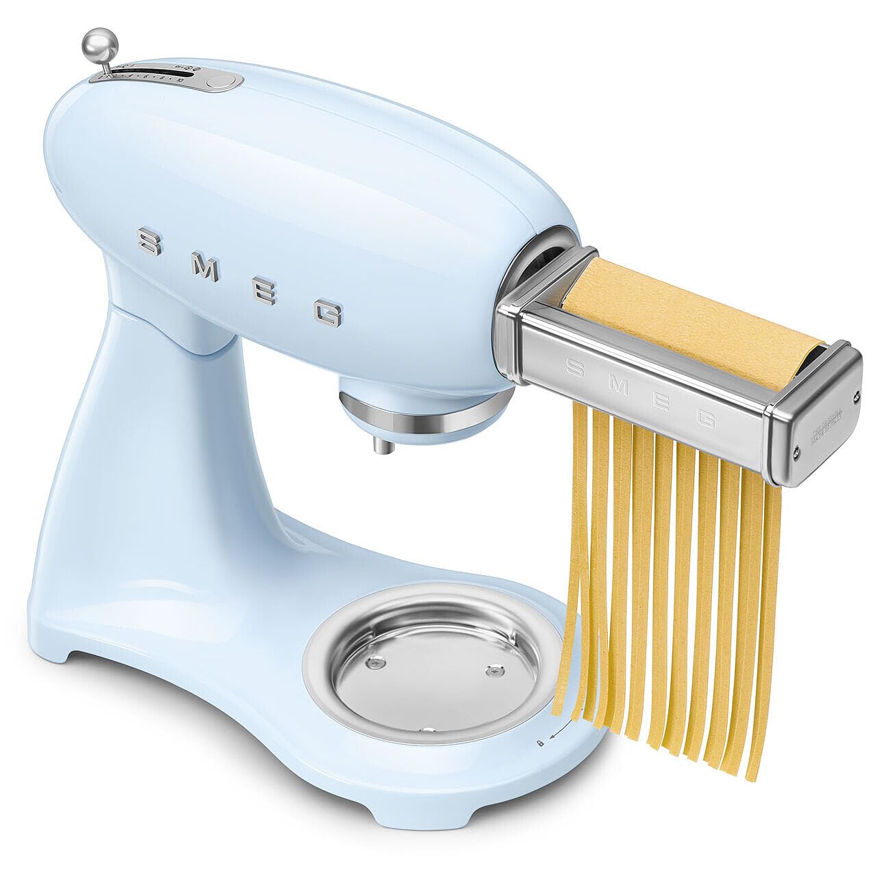 Smeg, Pétrisseur planétaire Full Color SMF05PBEU, 10 niveaux de vitesse, fonction lisse et mix, bol de 4,8 L, bloc moteur, 3 fouets et crochet pétreur, 800 W, bleu