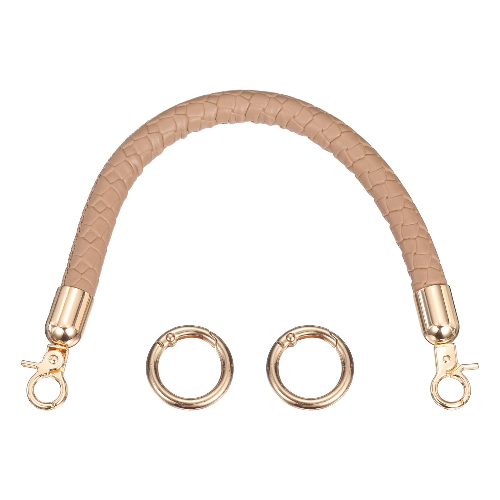 sourcing map Braided Purse Straps, 30cm Short PU Leather Handbag Handles Braided Leather Handbag Strap Replacement with Spring Buckles for DIY Handbags Purse Making, Khaki