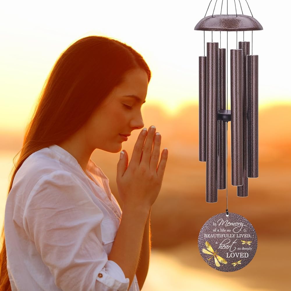 Sympathy Wind Chimes, Personalized Dragonfly Wind Chimes for Loss of Loved One, Commemorative Sympathy Gifts for Funeral, in Memory of Dad/Mom 36inch (Produced in USA)