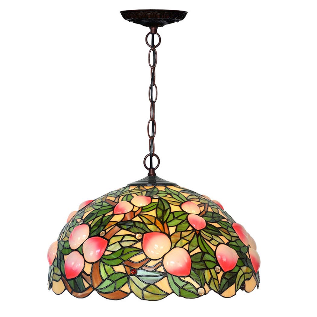 METTEOR Tiffany- Chandelier, Peach Stained Glass Lampshade Pendant Lamp Living Room Decorative Lighting Hanging Light,E27,16Inches Comfortable Anniv (A 16inches)