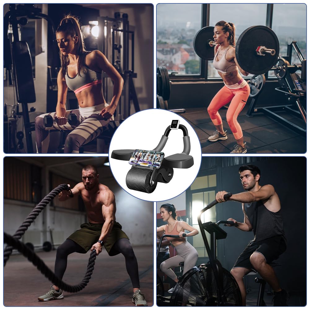 Flintronic Wheels Roller trener brzucha, automatyczne odbijanie brzucha, sprzęt fitness, trenażer brzucha z matą na kolana i timerem, do fitnessu, treningu, treningu
