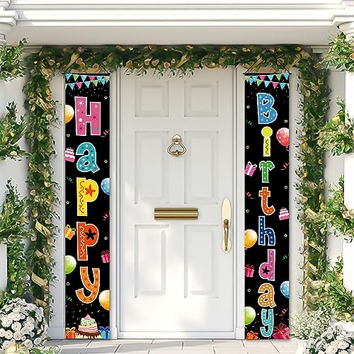 Image of Birthday Decorations Banner, Happy Birthday Door Sign for Men Women Boys Girls Ideal Birthday Decorations Party Supplies Outdoor Indoor 72 x 12 Inch