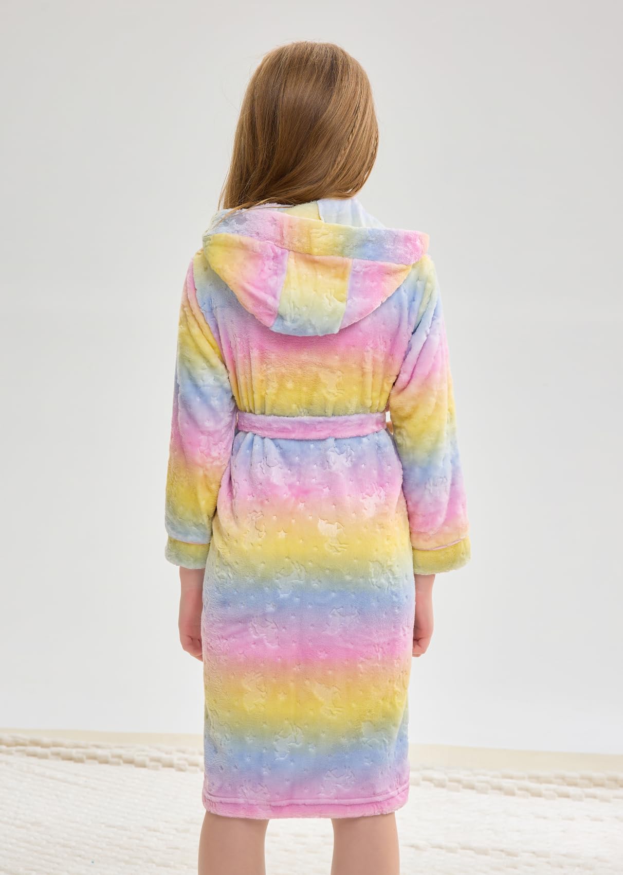 MGEOY Girls Flannel Robe Soft Hooded Terry Coth Robes for Kids With Silk Eye Sleep Mask Unicorn 13-15