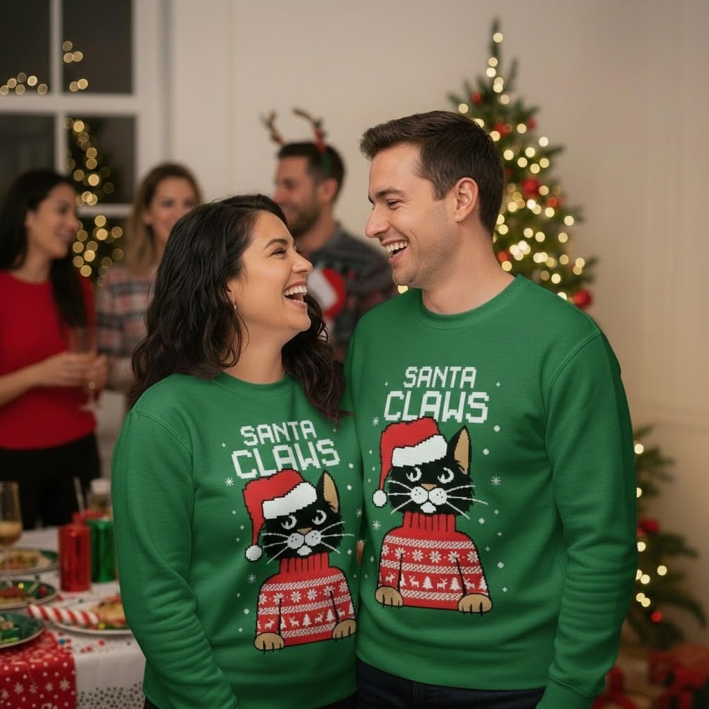 Tstars Cat Santa Claws, Humping Reindeer, T-Rex Santa Festive Ugly Christmas Sweatshirt