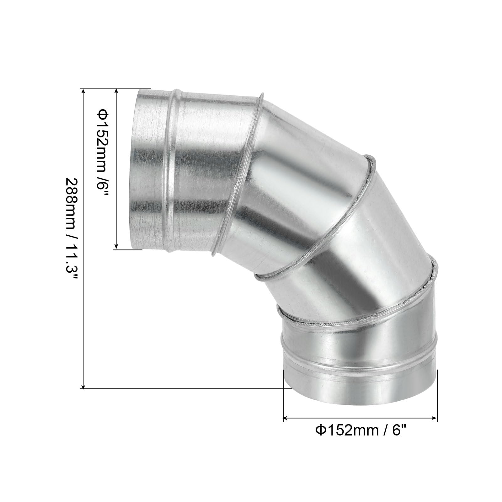 Conector de tubo de conducto de codo de 90 grados de 6" de diámetro exterior, conector de tubo de ventilación de chimenea de HVAC, adaptador de hierro galvanizado para tubo de escape de ventilación