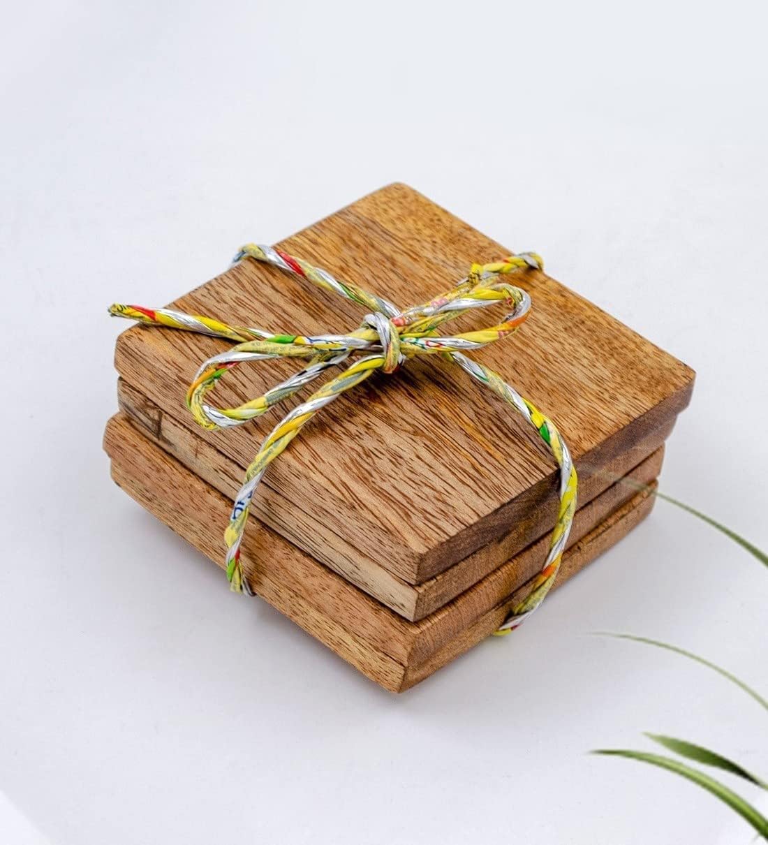 Hand Carved Brown Mango Wood (Set of 4) Table Coaster-image-10