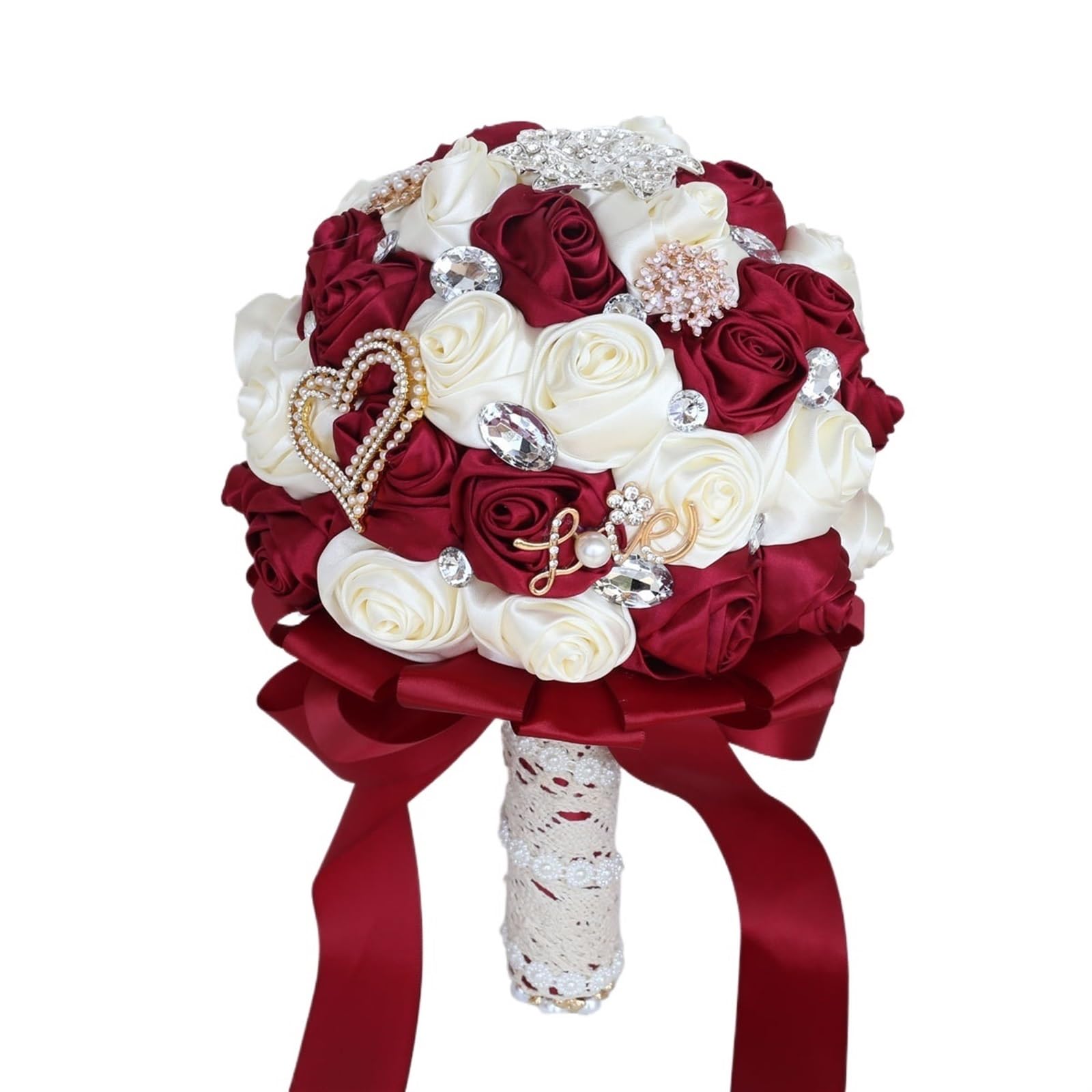 ZGCrumphant Artificial Wedding Bouquet Handmade Satin Rose Bouquets Vintage Bridal Tossing Bouquet for Wedding Decor(Color7)