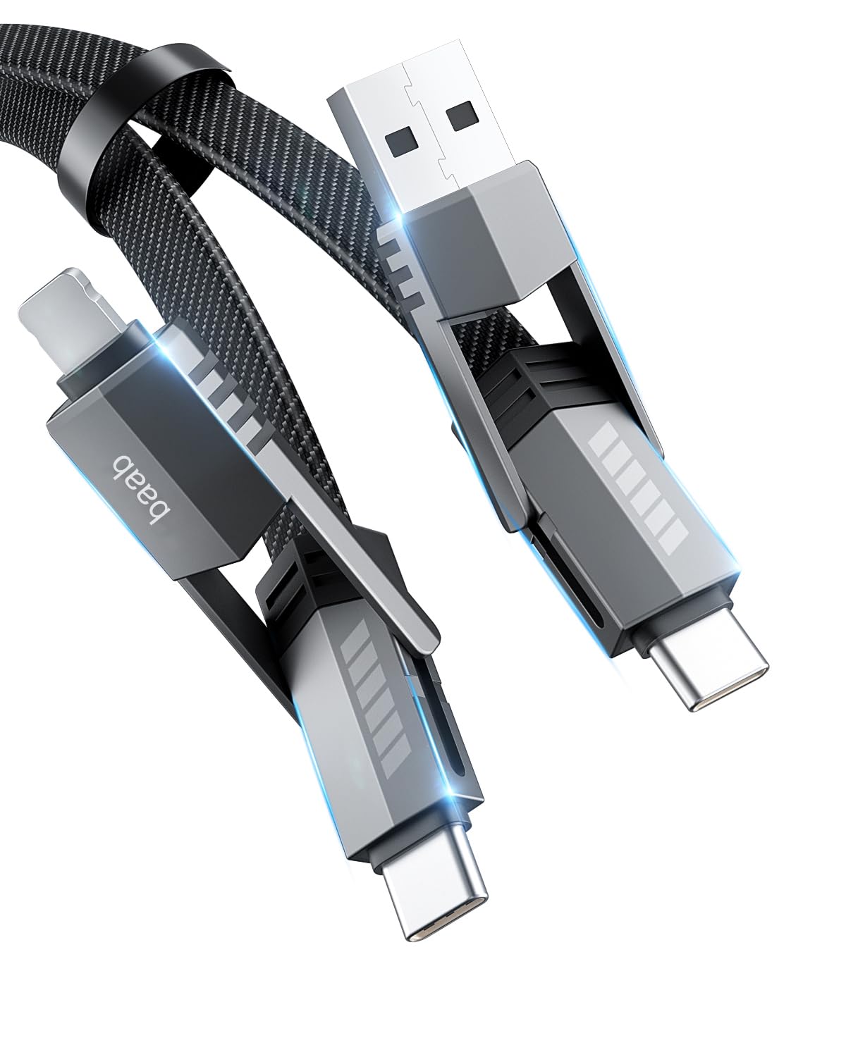 Onylin USB C Cable, [Baab Series] 4 in 1 100W USB C to USB C Cable 5ft Flat Nylon Braided Fast Charging Cord with Data Transfer Combo Light-ning/Type C/USB A Port for iPhone iPad MacBook