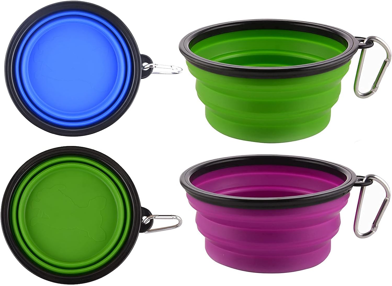 Large Collapsible Dog Bowls, 34oz Portable Foldable Travel Water Bowl Food Dishes with Carabiner Clip for Traveling, Hiking, Walking, 4 Pack