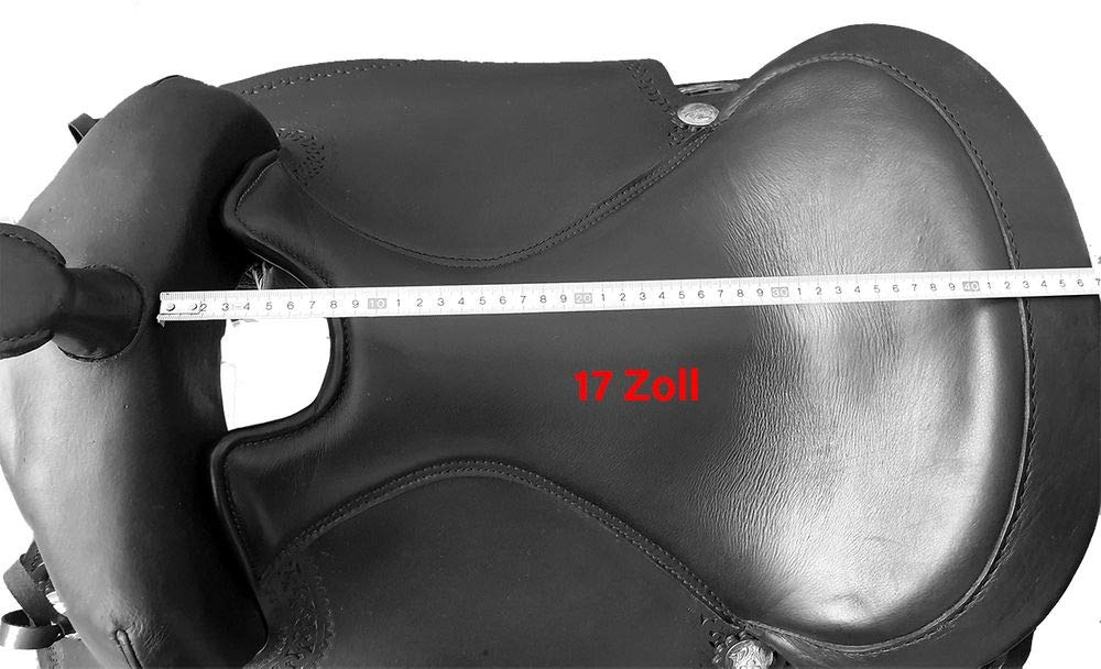 A&M Reitsport Sella western senza albero Kansas in pelle di bufalo, nero, ferro intercambiabile, misura 16 pollici