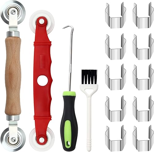 Wiwaplex Kit de reparación de pantalla de ventana, kit de herramientas de reparación de rodillos de malla con clips de instalación de pantalla, kit