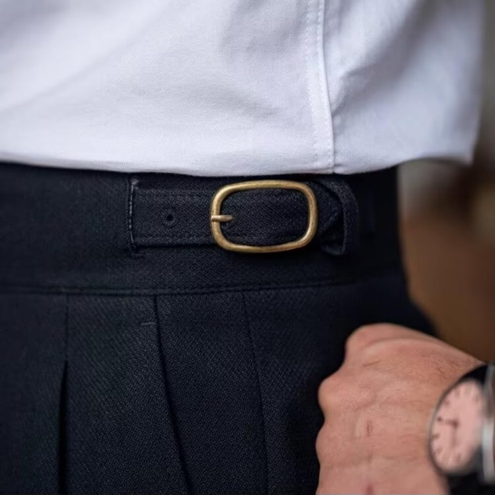 Męskie tweedowe spodnie z wysokim stanem, spodnie w stylu vintage, proste przednie płaskie diagonalne spodnie z wysokim stanem zwężane nogawki, Czarny, 4XL