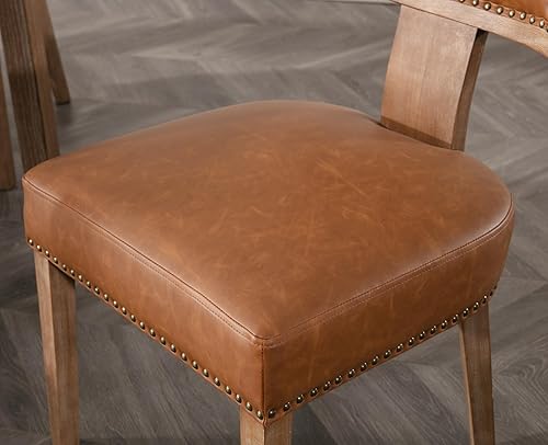 Miniatura 29 de EALSON Juego de 2 sillas de comedor modernas de mediados de siglo, sillas de cocina tapizadas de lino, sillas de comedor de granja, sillas Nailhead