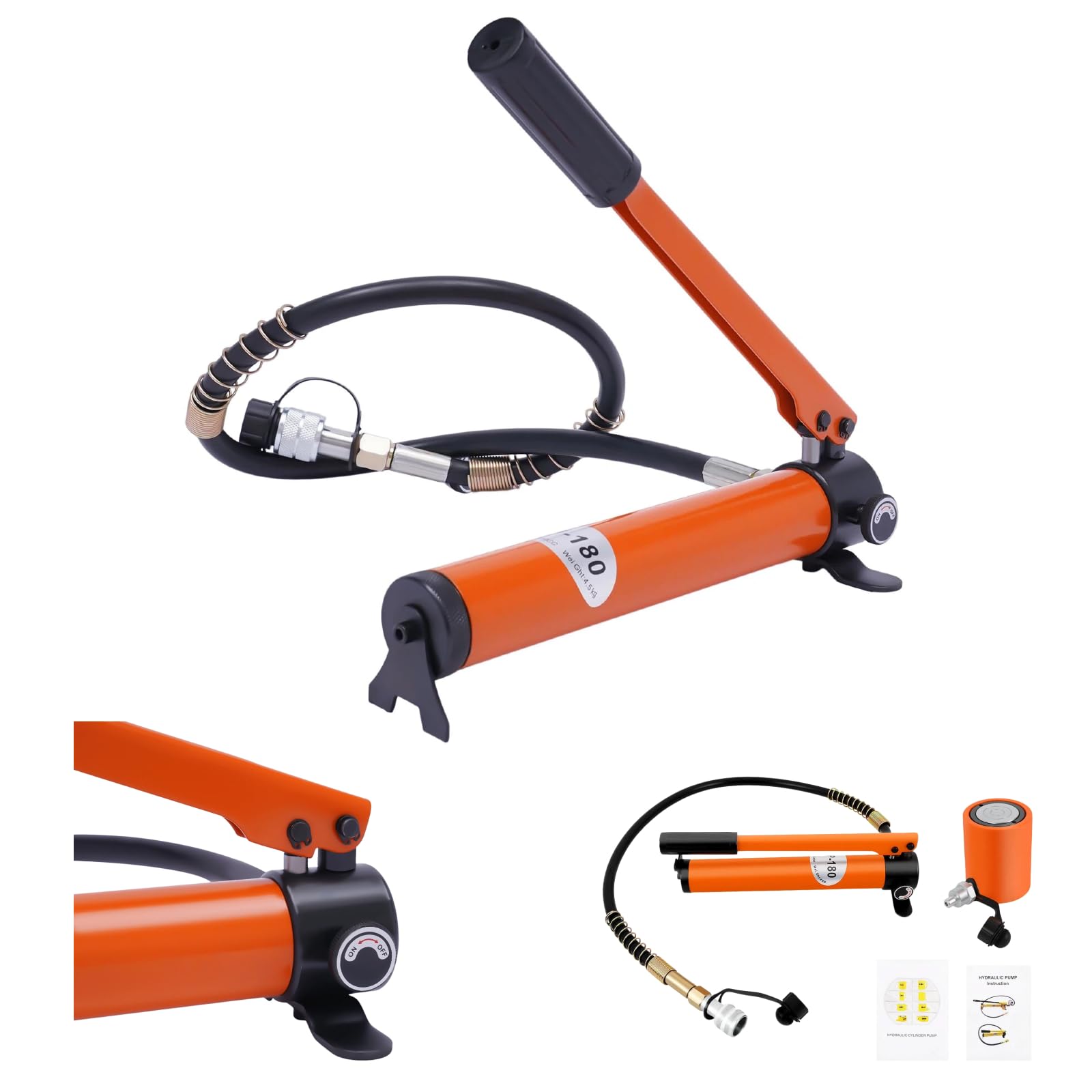 20T Hydraulik Handpumpe, Manuelle Hydraulische Pumpe mit Hebezylinder & 350cc Tank, Hochdruck Hydraulikheber 70Mpa, Tragbares Hydraulische Presse für Auto und Industrie, Heben Biegen Richten