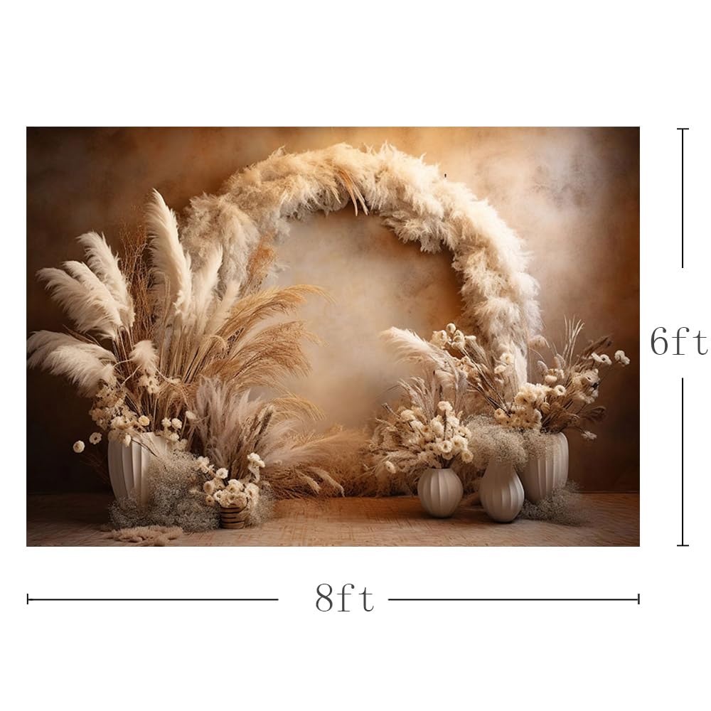 MEHOFOND - Toile de fond pour photographie 8x6 pieds Boho - Arrière-plan rétro bohémien floral Pampas - Décor de fête d'anniversaire pour enfants, mariage, grossesse, portrait - Accessoires de studio