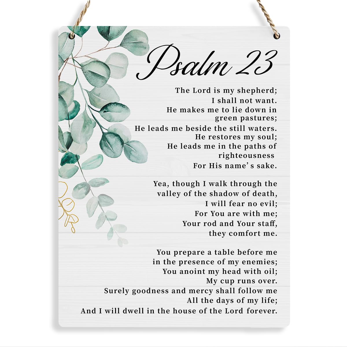 BELLOWDEER Bible Verse Psalm 23 Christian Gifts, Inspirational Wall Decor, Scripture Wall Art Wooden Hanging Sign for Modern Home Office Bathroom Bedroom Wall Art Decor 8x10 Inches