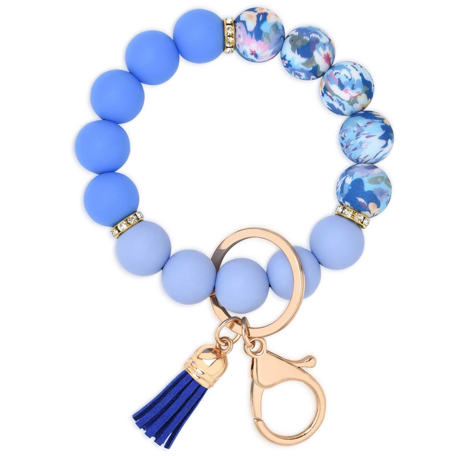 BAOSIWA Silicone Beaded Keychain Wristlet Key Ring Bracelet Cute Car Key Chain Holder for Women Girls