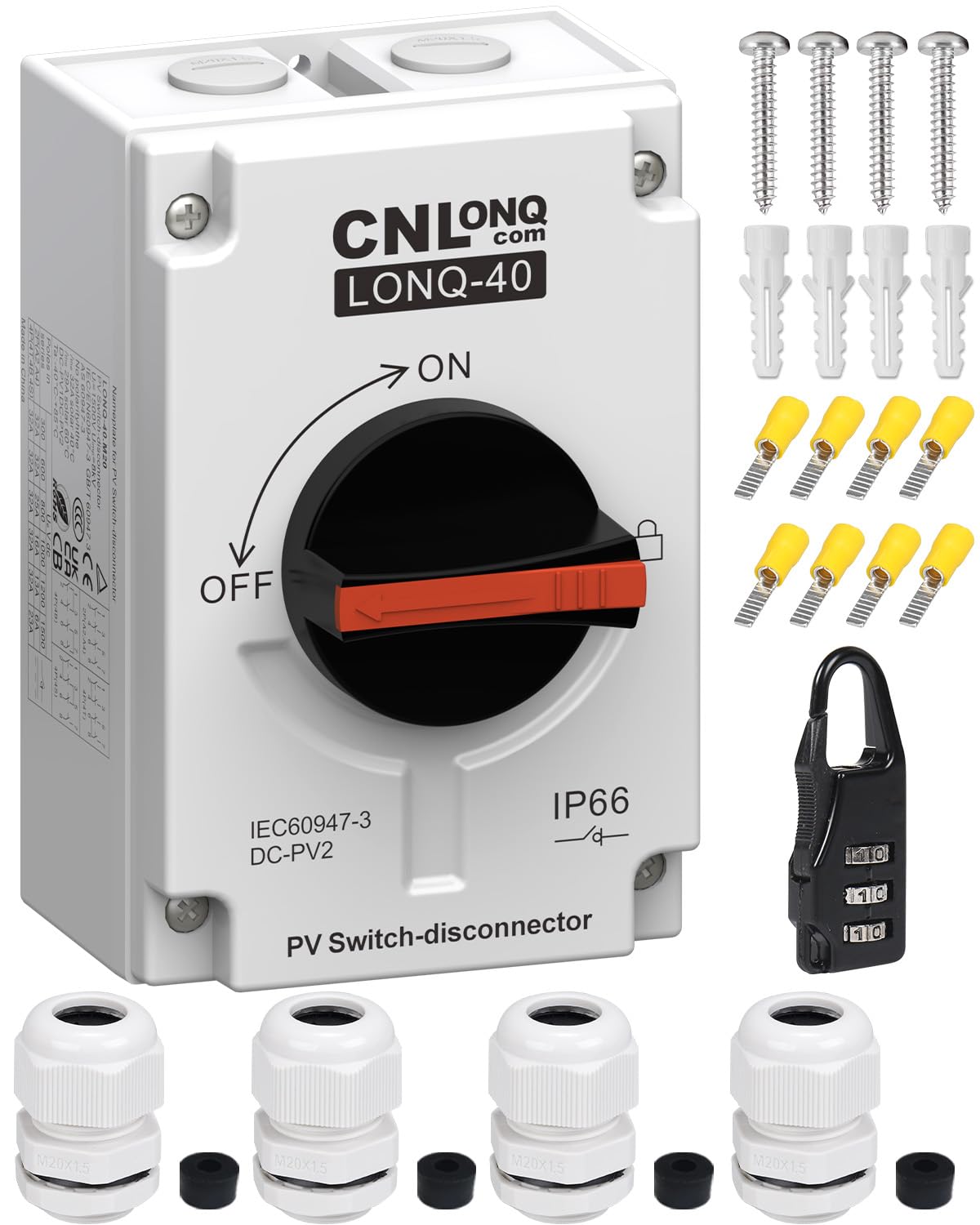 DC Trennschalter PV Anlage 32A 1200V DIY 2 String oder 1 String Leitungsschutzschalter Mit IP66 Wasserdicht Anschlusskasten M20 Anschluss Für Solar