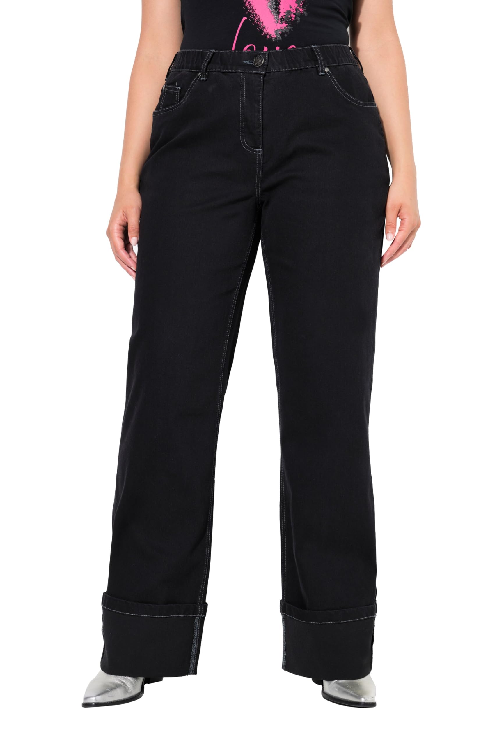 Ulla Popken Damen große Größen Übergrößen Plus Size Jeans Mary, weites Bein, Komfortbund, Umschlag 835482