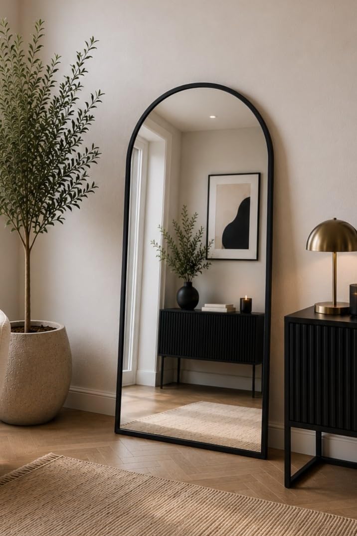 Mirroroutlet Black The Arcus - Framed Modern Full Length Arched Leaner/Wall Mirror 63" X 31" (160Cm X 80Cm) Silver Mirror Glass With All Weather Backing