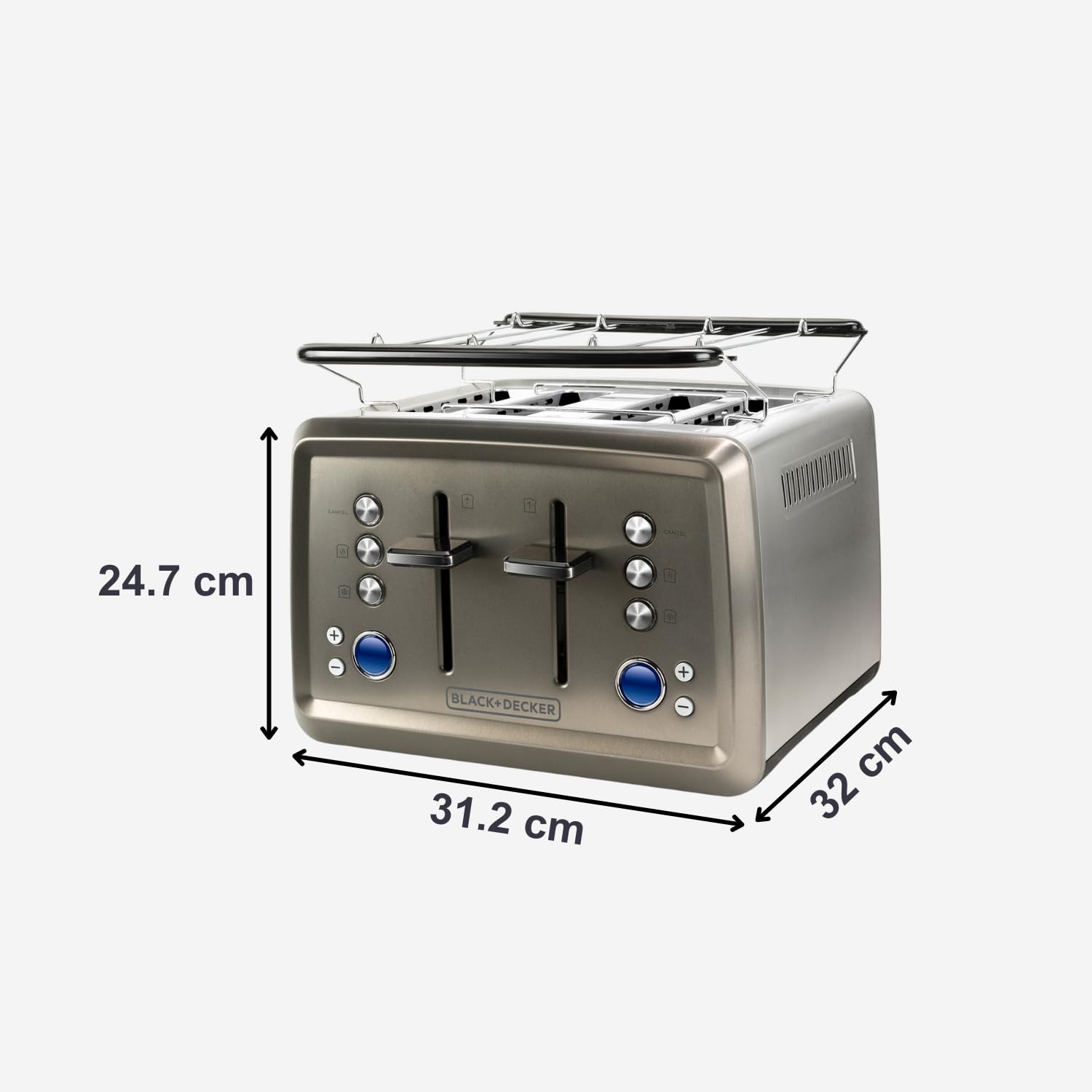 BLACK+DECKER - Tostadora 1960W, 4 Ranuras Anchas, LCD, Descongelar