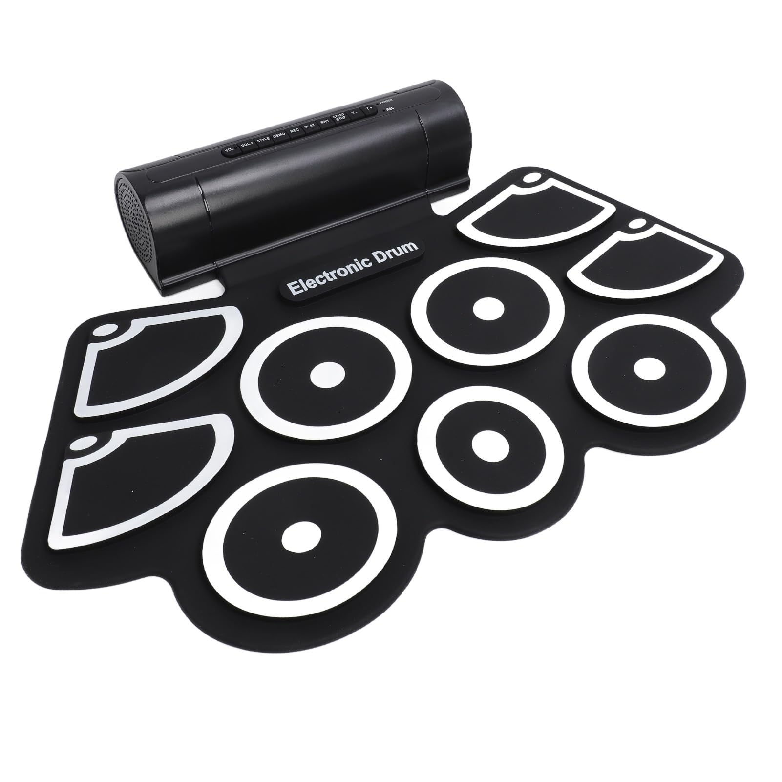 Batería Electrónica, 9 Pads Enrollables Batería Eléctrica, Batería MIDI Portátil Recargable con Pedales, Conector para Auriculares, Altavoz Incorporado