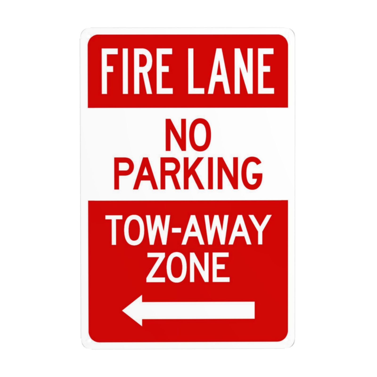 SMAZDFXX Fire Lane No Parking Tow Away Zone With Left Arrow Metal Warning Signs, Cautions Security Tin Sign, Safety Posted Sign for Street Business Wall Decor 8"x12"