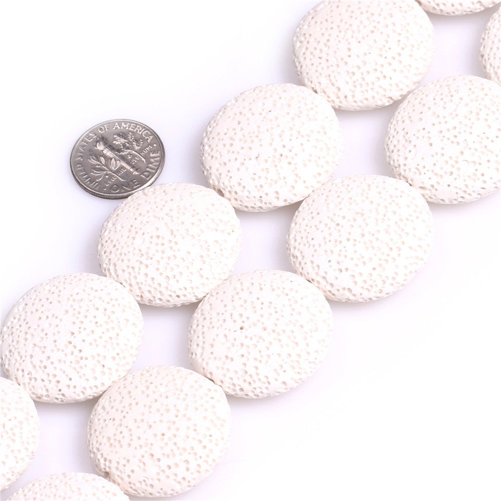 Sweet & Happy Girl's Store 27mm Coin Gemstone White Lava Rock Beads Strand 15 Inch Jewellery Making Beads