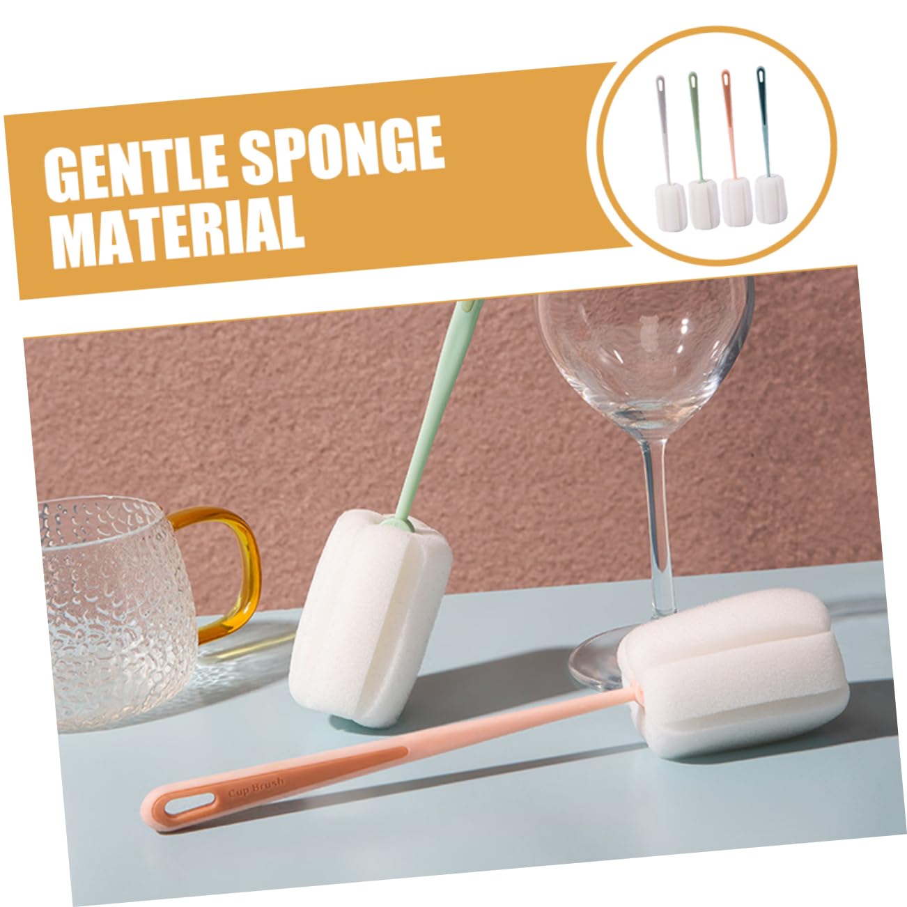 PRETYZOOM 20 Pz Pennello Con Tazza in Spugna a Manico Lungo Detergente Per Bottiglie D'acqua Strumento Di Pulizia Scovolino Da Cucina Pp Multifunzione Spazzola Per Bottiglie