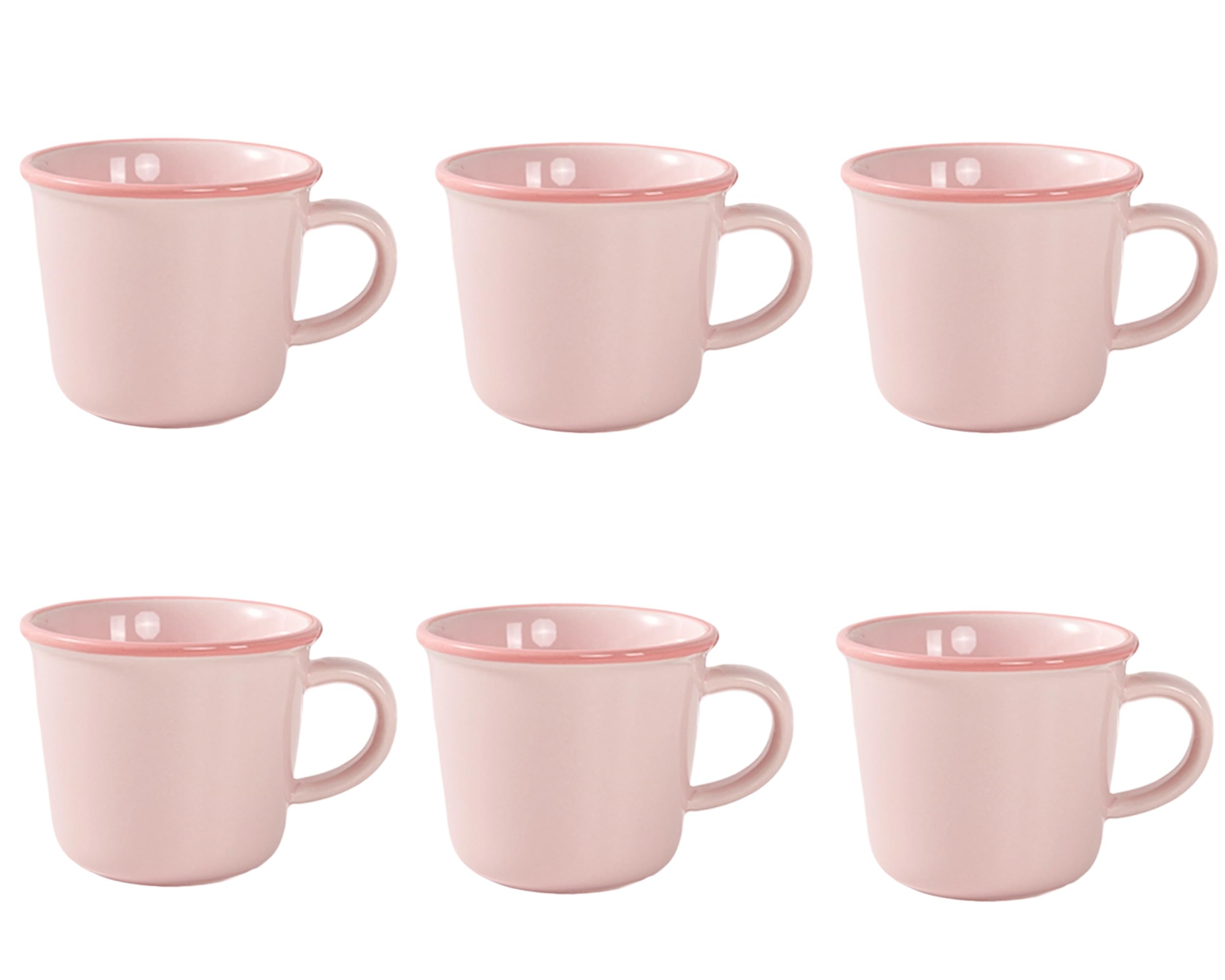 Nexvoro 12 Ounce (360ml) Porcelain Coffee Mugs, Set of 6 Mugs for Coffee, Tea, Milk, Cocoa, Pink