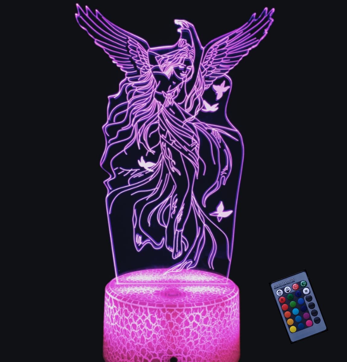 YTDZLTD 3D Angelo Luce Notturna 16 Colori Mutevoli Telecomando USB Potere Toccare Cambiare Illusione Ottica Lampada Arredamento Lampada LED Lampada da Tavolo Bambini Brithday Natale Regalo