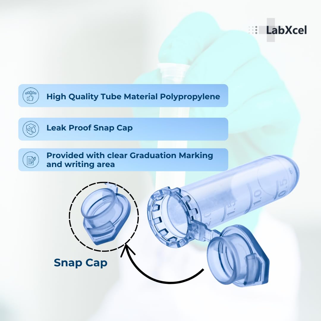 Provette per microcentrifuga in polipropilene, provette in plastica con tappi, graduazione stampata, tappo a scatto con chiusura sicura, centrifugazione ad alta velocità, per uso medico e di