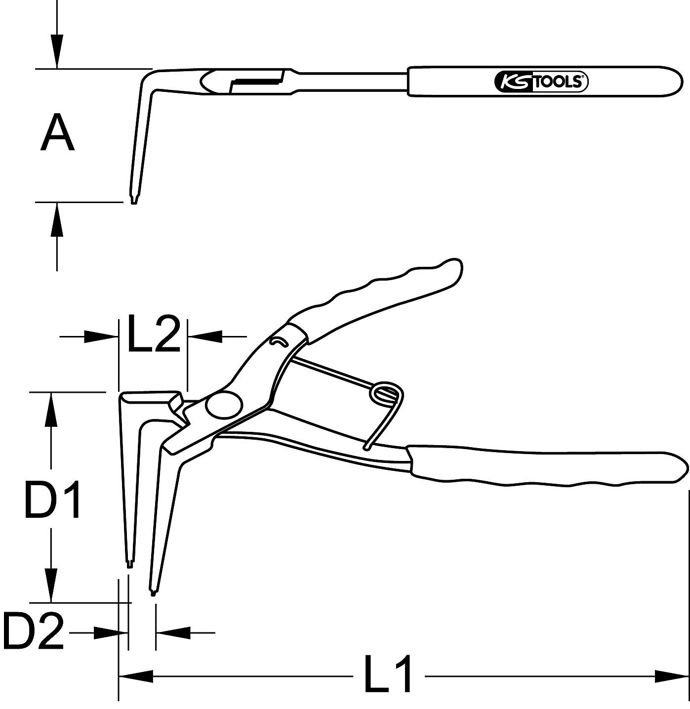 KS Tools 500.1037 - Alicates para anillos de seguridad de brazo (largo 185 mm, longitud 60 mm)