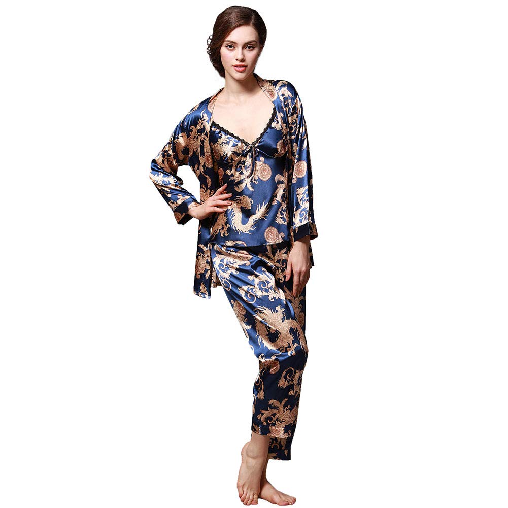 ZUEVI Men's Kimono Robe Silk Satin Long Sleeve Spa Bathrobe Lightweight Soft Silky Pajamas Robes
