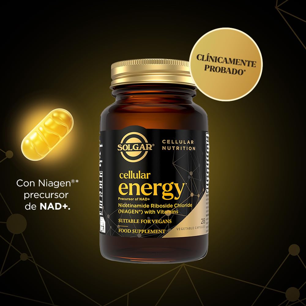 Solgar Cellular Energy con Niagen | Precursor de NAD+ | 28 Cápsulas | Reduce el cansancio y la fatiga · Con vitaminas B2, B3, B6, B12 y C · Vegano