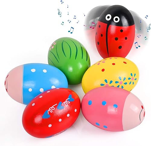 VAPCUFF Juguetes para niños de 1 2 3 4 años de edad, Maracas de madera musicales huevos de Pascua cesta de Pascua para niños pequeños cumpleaños
