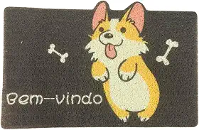Tapete Capacho Porta de Entrada Pets 'Bem-vindo' 100% Poliéster Emborrachado 60cm x 40cm Para Receber Com Estilo (Cachorro Feliz)