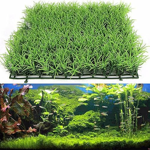 Jiakalamo Tappeto erboso per acquario, in plastica, quadrato, tappeto erboso artificiale, decorazione finta per acquario, ornamento paesaggistico per acquario, per acqua salata, acqua dolce, tropicale