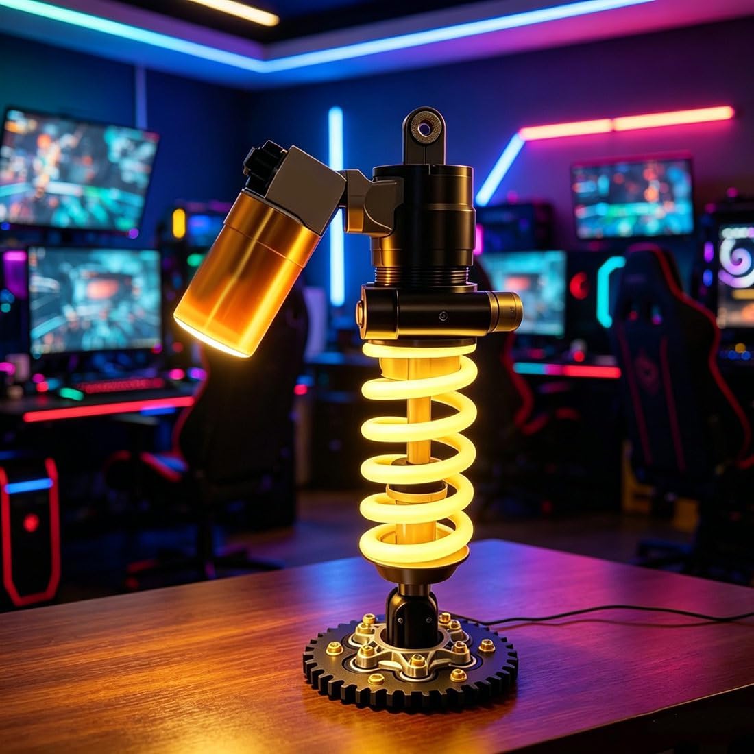 Lampada da scrivania a LED con ammortizzatore per stampa 3D, luce notturna a LED in stile industriale, pressione dell'aria regolabile, per sala giochi, garage e amanti dell'auto