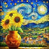 Starry Night Puzzle 1000 Pieces-Moonlit Night, Sunflower Puzzles for Adults 1000 Pieces, Jigsaw Puzzle Stained Glass, Difficult Jigsaw Puzzles for Family, Finished Size 23.98 * 23.98