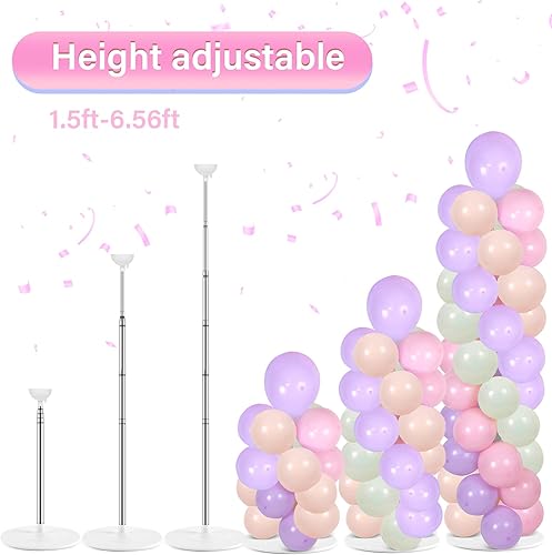 Miniatura 10 de Juego de 2 soportes de columna de globos azul marino y plateado con 100 globos ajustables para globos con bases para suelo, kit de columna de globos