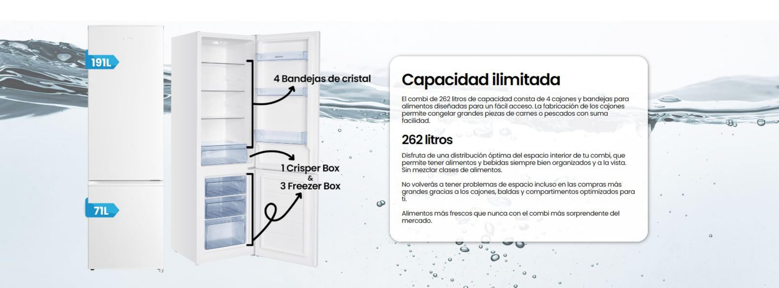 Frigorifico Combi INFINITON FGC-262C80, 180 cm, 262 Litros, E, Ciclico, Puerta Reversible, Control Mecánico (Blanco || FGC-262C80BEP)