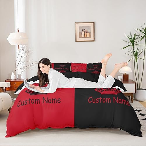 Miniatura 5 de Erosebridal Juego de funda de edredón de boda para parejas, tamaño King, rojo y negro, tamaño Queen of Everything King of What Left Funda de edredón