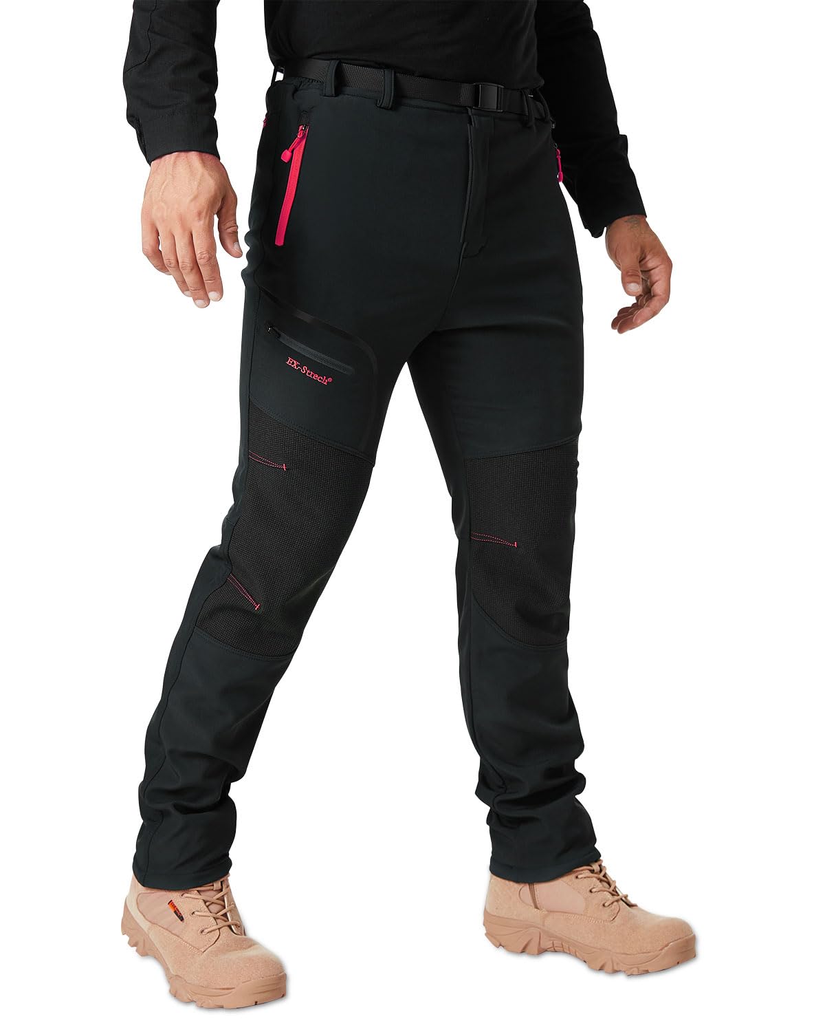 SANMIO Pantalones Trekking Hombre Pantalon de Trabajo Termicos Montaña Escalada Senderismo Esqui Softshell Invierno Polar Forrado Aire Libre Negro con vellón XXL