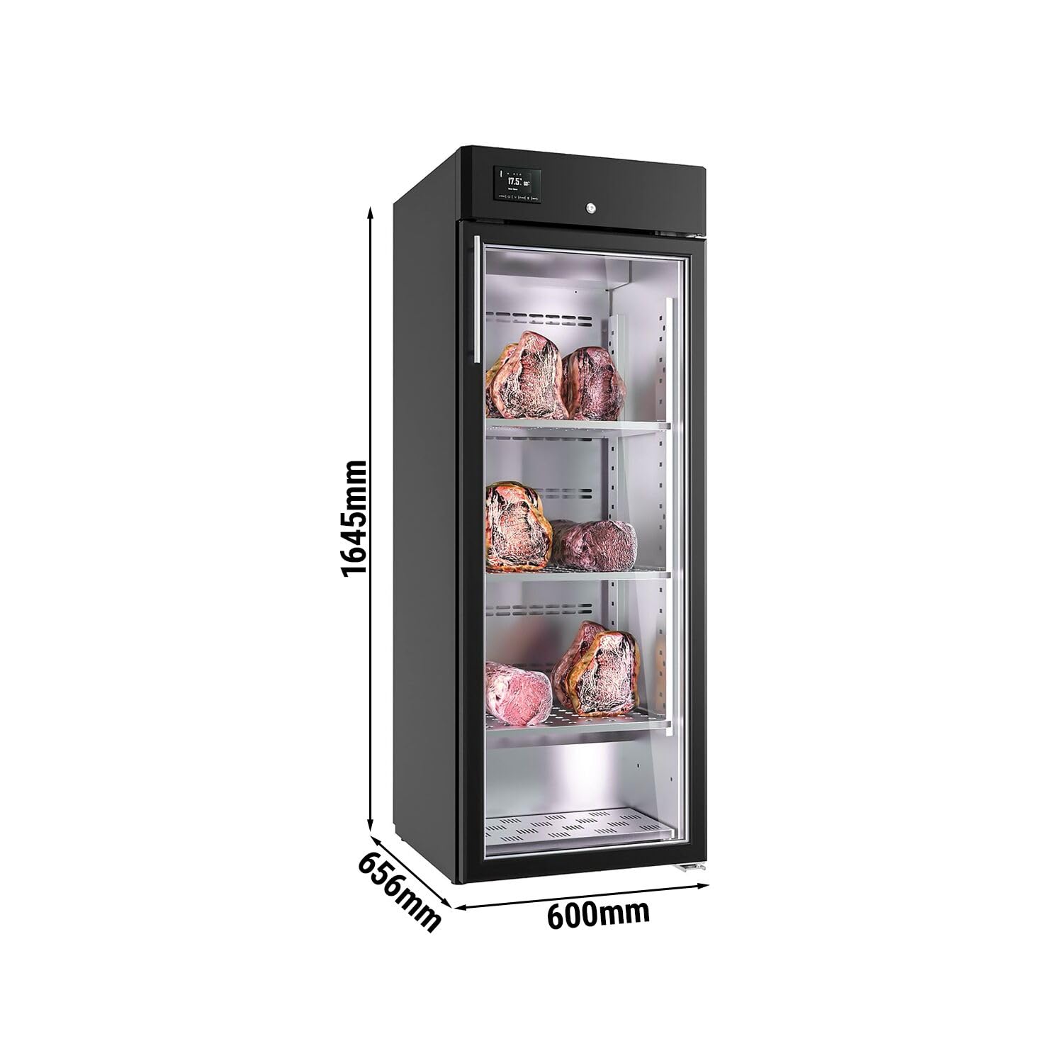 GGM Gastro Dry Aging Fleischreifeschrank 600mm 340L | Hygienischer Edelstahl-Innenraum, präzise Touch-Steuerung, regulierbares Klima, abschließbare Glastür, automatische Abtauung