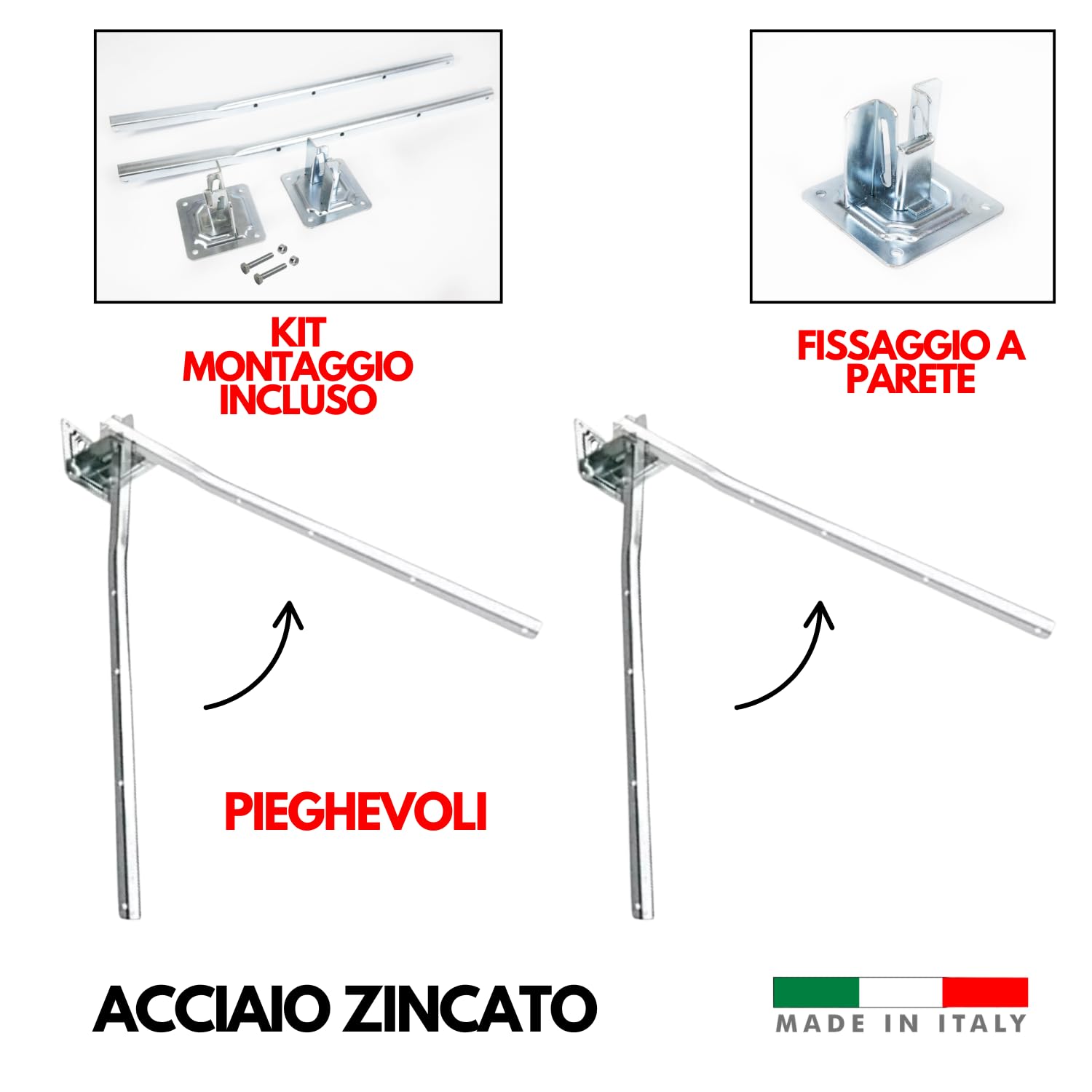 Stendibiancheria Parete Esterno Interno Stendino Muro Richiudibile Pieghevole Acciaio Zincato Resistente Salvaspazio Kit Montaggio Incluso Balcone Giardino
