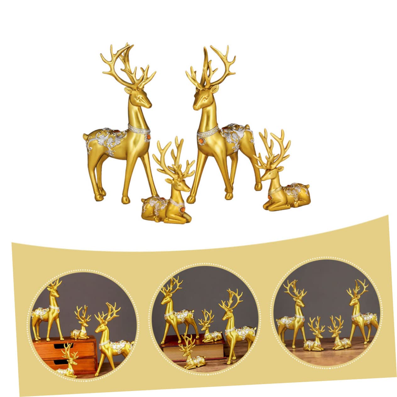 Amosfun Weihnachtsdeko Elch Satz aus Kunstharz in Gold Realistische und Langlebige Dekofigur für Innen und Außenbereiche Wie Höfe und Wohnzimmer