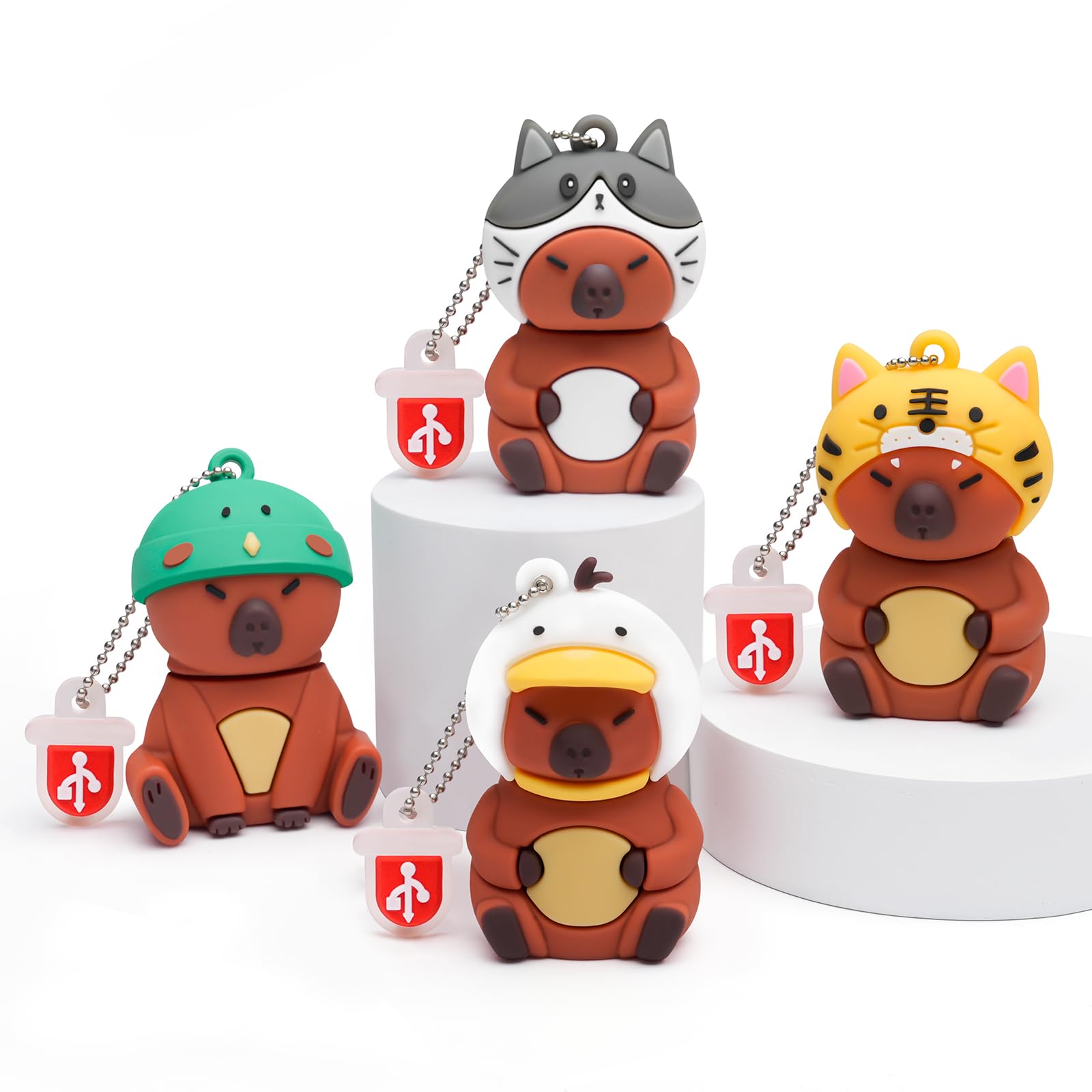 BORLTER CLAMP Chiavetta USB da 16GB, Confezione da 4 chiavette USB con Animali Carini, Capibara Divertente Pendrive Thumb Drive Regalo per Studenti e Bambini