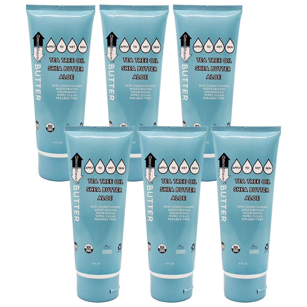 OmniShaver Shave Butter – Moisturizing Shaving Cream for Men & Women | Sensitive Skin Formula | Travel Size 6 oz | Aloe, Tea Tree & Shea Butter - Pack