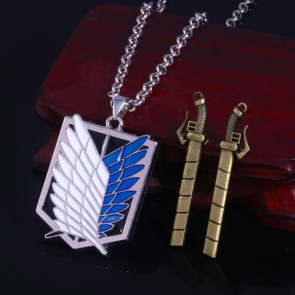 HJYZY Wings of Freedom Pendant Necklace Ring Anime Eren Jeager Basement Key Pendant Necklace Anime Stickers 13 pcs - Image 2